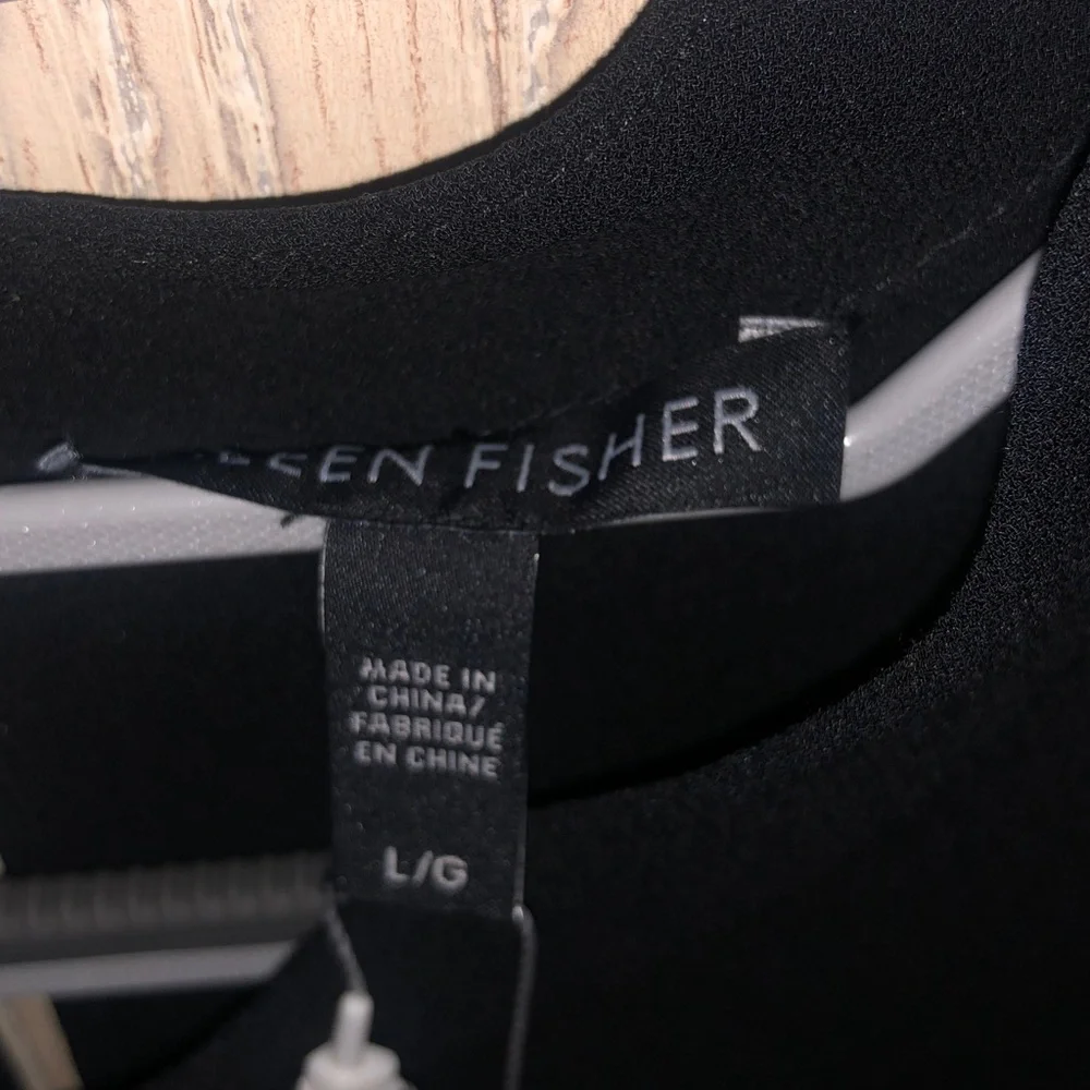 Eileen Fisher Silk Georgette Crepe Sleeveless Black Midi Dress L - Picture 8 of 9